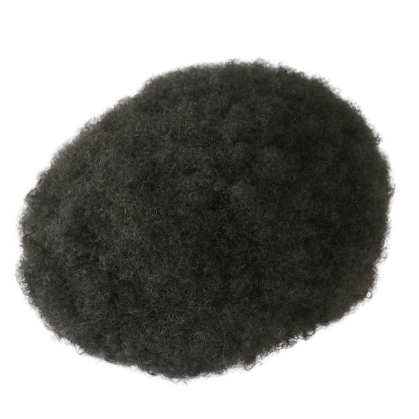 Afro Curl Toupets pour hommes noirs 6MM Afros Wavy Toupee Hommes Bouclés Cheveux Humains Full Poly Afro-Américain Hommes Perruque