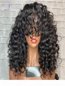 Afro Curly 55 Silk Top Lace Voorpruik met pony voorgeplukt haarlijn Maleisisch menselijk haar korte kinky kinky krullende kanten pruik voor vrouwen2962735