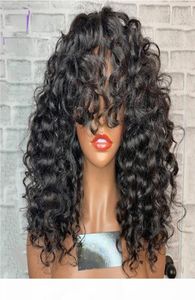 Afro Curly 55 Silk Top Lace Voorpruik met pony voorgeplukt haarlijn Maleisisch menselijk haar Kort kinky krullende kanten pruik voor vrouwen7372460