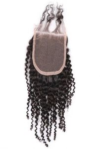 Afro Krullend Sluiting Braziliaans Echt Haar Top Sluitingen 4x4 inch Zwitserse Kant Kinky Krul Remy Haar Natuurlijke Kleur6291284