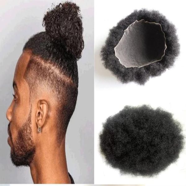 Afro bouclés pleine dentelle hommes toupet 6mm bouclés suisse hommes toupet pour hommes noirs système de remplacement 8x10 pouces 100 cheveux humains hommes Hair2593194