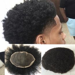 Afro Curly Full Lace Mens Toupee Kinky Curly Human Hair Hommes Systèmes de remplacement de perruque Swiss Lace Toupee Pour Black Men Hairpiece263d