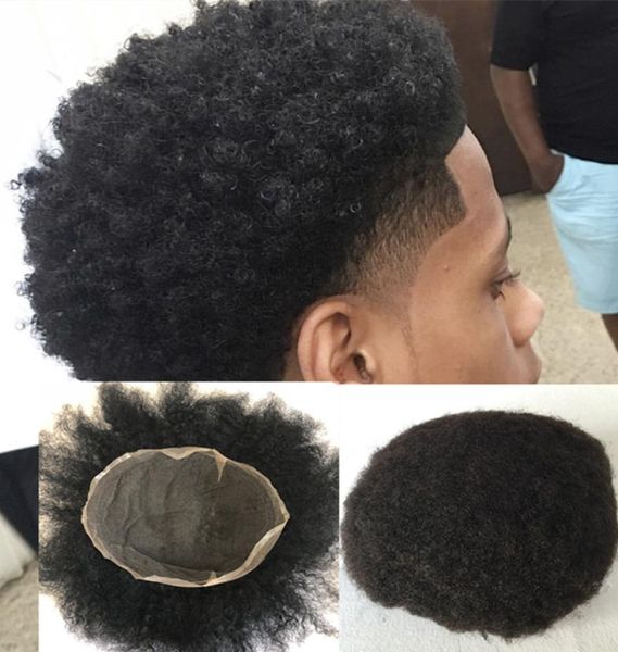 Afro Curly Full Lace Mens Toupee Kinky Curly Human Hair Men Systems de reemplazo de peluca Swiss Lace Toupee para hombres negros Cepalle de horizeta8170701