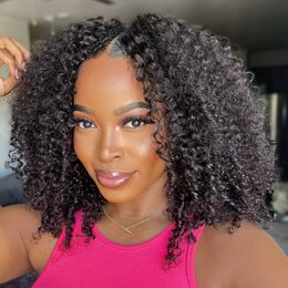 Afro krullend gluess u part wigkinky krullende vaat bob pruik menselijk haar Braziliaanse haarpruiken voor vrouwen 180 dichtheid