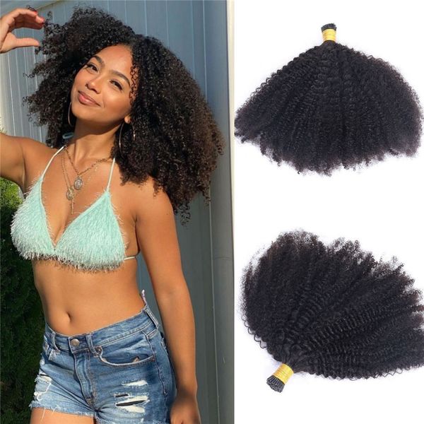 Afro bouclés I Tip Extension de cheveux Remy cheveux humains pré-collés kératine I-tip Microlinks bouclés Itip Extensions de cheveux 100g