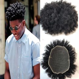 Afro Curly Men Toupet Full Lace Toupee pour hommes Swiss Lace Toupet de cheveux humains Système de remplacement 8x10 Noir Couleur Curly Men Hair282H