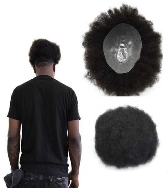 Afro bouclés hommes toupet complet Pu bouclé toupet pour hommes 8x10 pouces peau mince postiches systèmes de remplacement indien Remy cheveux humains Mens5395383