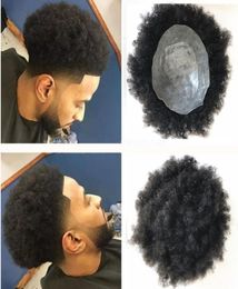 Afro Curly Skin Toupee for Men Full Pu Human Hair Toupee All Skin Curly Mens Toupee Remplacement System 8x10 Black Color Men Hair9316988