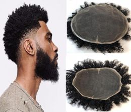 Afro Curly Toupee for Men Swiss Lace Curly Mens Toupee Full Lace Afro Curly Human HEMP Men Wig Remplacement System 8x10 hommes Hair1334103