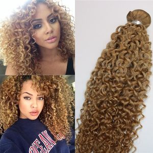 Afro Krullend Weave Braziliaanse Menselijk Hair Extensions Aardbei Honey Blonde Remy Haarbundels 100Gram per stuk