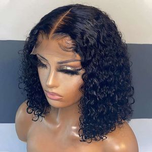 Afro krullende pruiken natuurlijke haarlijn 150% dichtheid remy menselijk haar voor zwarte vrouwen groothandel kort kanten front bob pruik