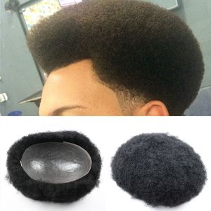 Afro Curly Human Hair Toupee for Black Men - Transparent Skin Men's Hair Replacement System (8x10inch)