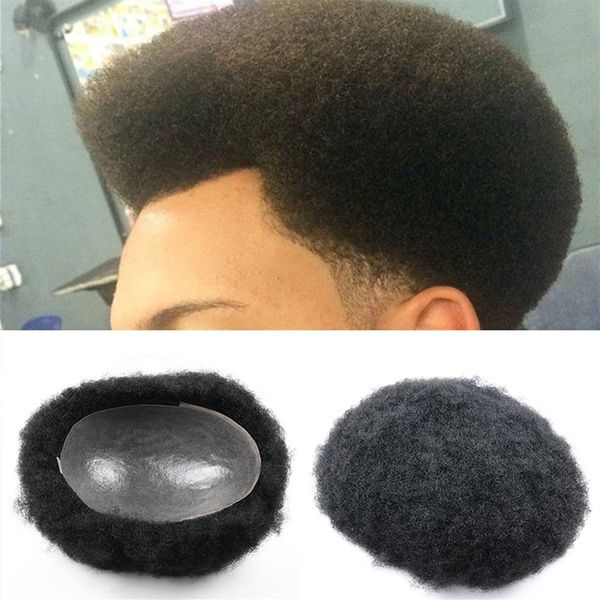 Toupet de cheveux humains Afro pour hommes noirs, toupet bouclé, peau transparente, tissage pour hommes, remplacement de cheveux personnalisé, 8x10 pouces, 275v
