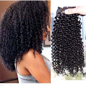 Afro Kinky Clip in Extensions 100g 7 stks / set Kinky Krullend Niet-Remy Braziliaans 100% Menselijk Haar