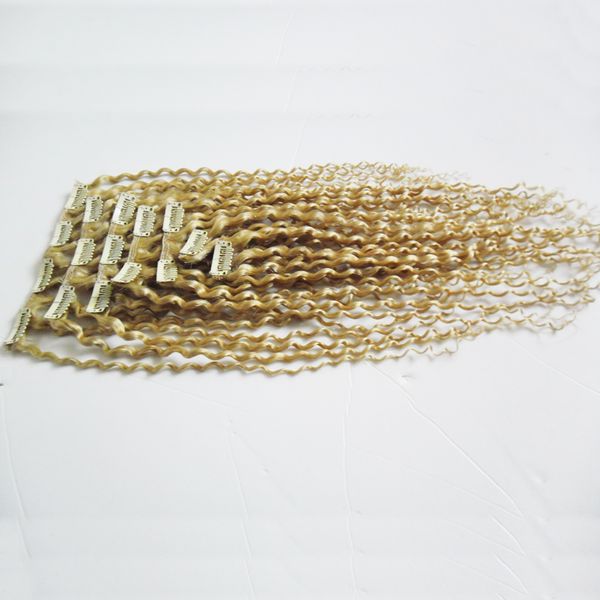 clip rizado afro en extensiones 100g Clip rubio blanqueador en extensiones de cabello humano 8pcs cabello rizado rizado mongol