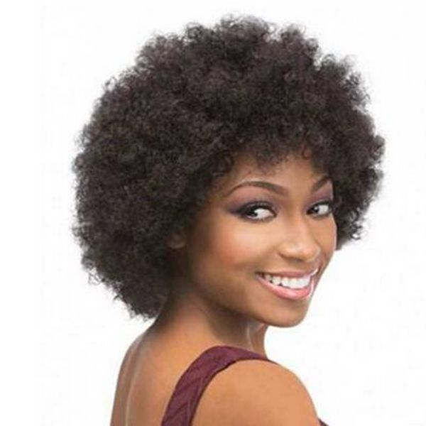 Peluca rizada rizada afro de calidad superior peluca de cabello humano de simulación peluca corta estilo bob peluca llena para mujeres negras