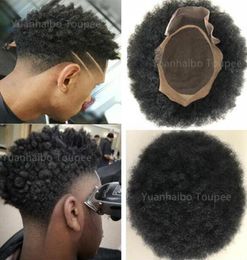 Afro Kinky Curl Mens Wig Mono Lace Toupee para jugadores de baloncesto y fanáticos Reemplazo de cabello humano indio vírgenes para hombres negros ayunas 7718700