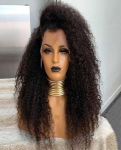 Afro Kinky Curly 13x4 en dentelle Perruques avant de profondeur ombre ombre Vierge Human Hair Brésilien Bouached Nots pré-cueillis avec des cheveux de bébé 130 13382427
