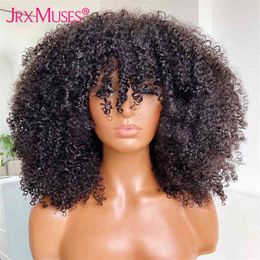 Afro kinky krullende bob -pruiken korte volledige machine gemaakte pruik met pony gluueless Braziliaans Remy Human Hair for Black Women 220707