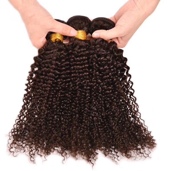 Extension de cheveux Afro Kinky Curly Brwon pour cheveux vierges péruviens afro-américains # 4 châtaignes cheveux humains bruns 3 faisceaux crépus bouclés