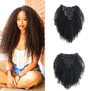 Afro Clip Cliky Clip in Human Hair Extensions Natural Naturel Black Full Head Brésilien Remy Hair