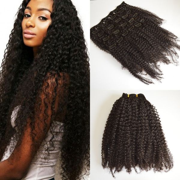 Clip en extensiones de cabello humano, Clip de pelo mongol rizado afro rizado para afroamericano FDSHINE HAIR