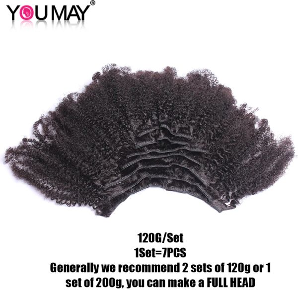 Afro Kinky Curly Clip in Human Hair Extensions Mongolian 4B 4c Hair Natural Noir Clip Ins Packs for Black Women Youmay May Virgin