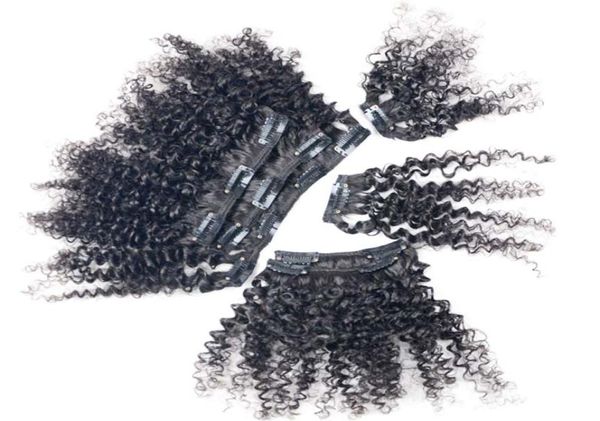 Afro Kinky Curly Clip Virgen Clip grueso en la extensión del cabello 100g Negro 7pcslot Clip afroamericano en la extensión del cabello afro2786198