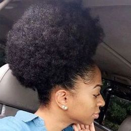 Afro Kinky Curly Drawstring Ponytail Human Heuv Hair Clip dans Extensions Brésilien Remy Hair 10 pouces Couleur naturelle Bun 240516