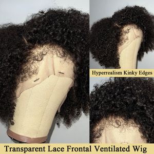 Pelucas de cabello humano Afro rizado con bordes cortos Bob, pelucas frontales de encaje transparente 13x4 para mujer, peluca Bob suave con cierre sintético negro