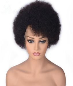 Afro Kinky Curly Full Lace Human Hair Wigs for Black Femmes Malaysian Remy Lace Front Human Hairs Wigs Naturel Black with Baby Hair7830256
