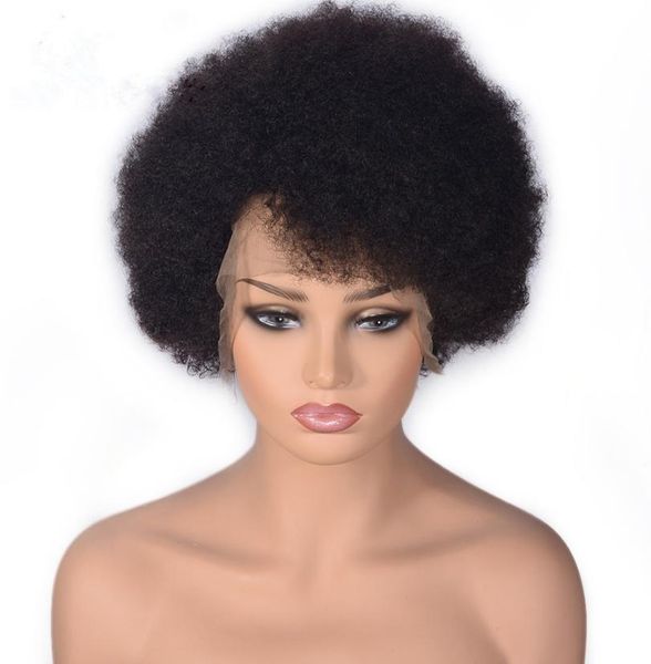 Afro Kinky Curly Full Lace Human Hair Wigs for Black Femmes Malaysian Remy Lace Front Human Hairs Wigs Naturel Black with Baby Hair7784166