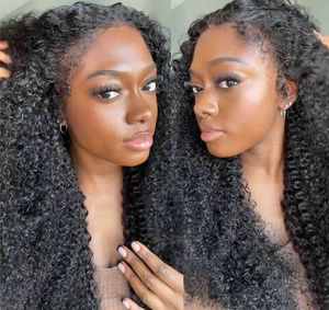 Afro kinky krullende volledige natuurlijke menselijke haarpruiken 360 HD onzichtbare kanten voorpruik met krullend babyhaar natuurlijke haarlijn trendy kapsel