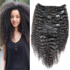 Afro Kinky Curly Hair Bundles 7 pcs Vierge Brésilienne Bouclés Clip de Cheveux Humains En Weave Bundles Naturel Pas Cher Extension De Cheveux