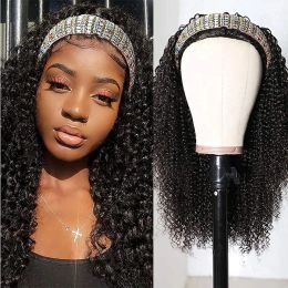 Afro Kinky Curly Bandband Human Hair Wig Couleur naturelle Machine Full MADE BOUBLE PERMINE CURLY BRÉSILIAN REMY HEIR PERRWIGE