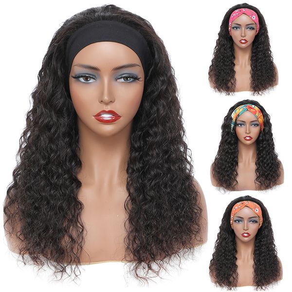 Afro Kinky Curly Bandband Perruque Naturel Couleur brésilienne Brésilien Body Body Deep Wave Hair Human Eaure Perruques en dentelle pour les femmes noires