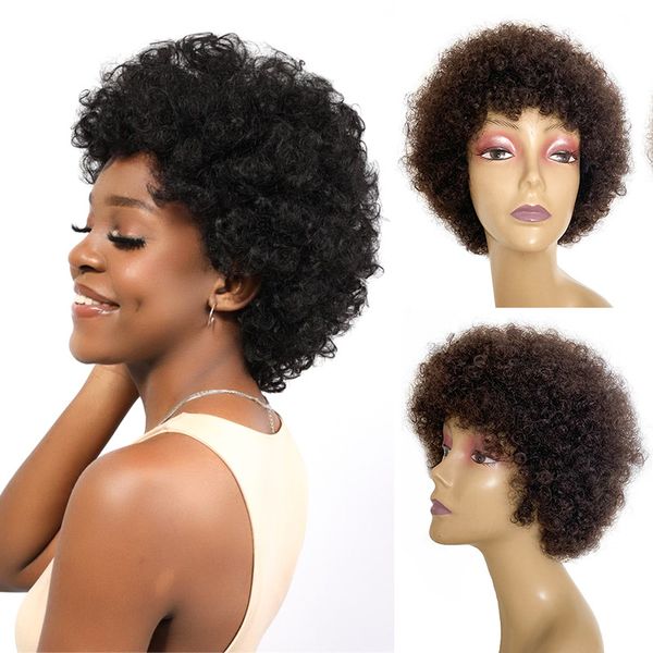 Afro Kinky Bouclés Cheveux Humains Capless Perruques 3 Couleurs 1B 2 # 4 # Perruques De Cheveux Humains RQY4332