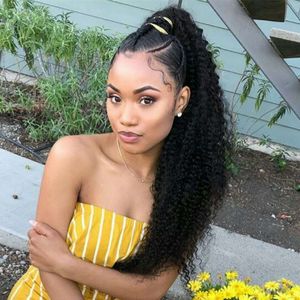 Afro Kinky Curly Human Hair Ponytail Hair Extension 4B 4C Coily Natural Remy Curly Clip in Ponytail Extension One Piece For Black Women