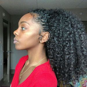 Afro Kinky Bouclés Cheveux Humains Queue De Cheval Extensions De Cheveux Coily Naturel Remy Bouclés Clip dans L'extension De Queue De Cheval 140g Une Pièce Pour Les Femmes Noires