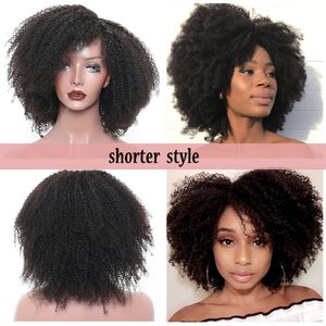 Afro crépus bouclés perruque de cheveux humains court Bob 360 dentelle frontale perruque brésilienne dentelle frontale perruques pour les femmes 180% Long noir Remy
