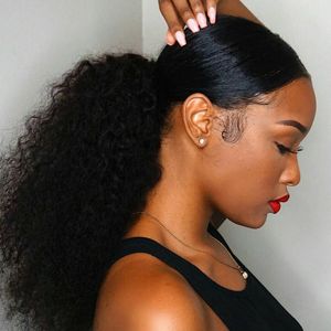 Afro Kinky Curly Human Ponytail pieza de cabello para mujeres negras Cabello virgen brasileño Cordón Extensiones de cabello de cola de caballo 10-24 pulgadas