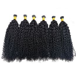 Afro Kinky Curly I Tip Hair Extensions Microklinks 100% Remy Menselijk Maagd Haar Weave Bundels Braziliaanse Natuurlijke Zwart Ooit Beauty 4b 4c 100g / lot 14-28inch