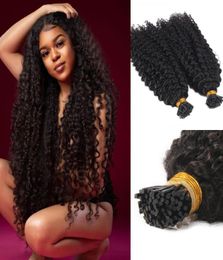 Afro rizado rizado I Tip Extensión del cabello humano Queratina brasileña virgen Pre Bonded Stick Microlinks itip Negro natural 100g7608710