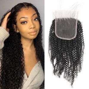 Afro Kinky Curly Lace Closures Brazilian Human Hair 4x4 Swiss Lace Natural Color Top Closure with Baby Hair