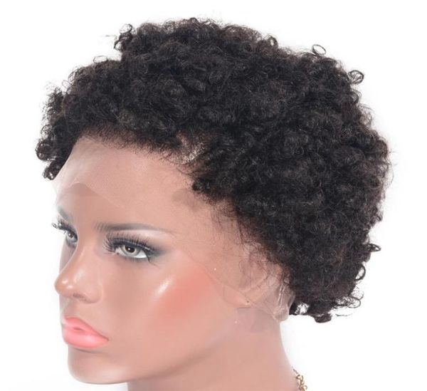 Pelucas frontales de encaje rizado afro para mujeres negras cortas brasileño remy cabello humano color color 130 densidad8129701