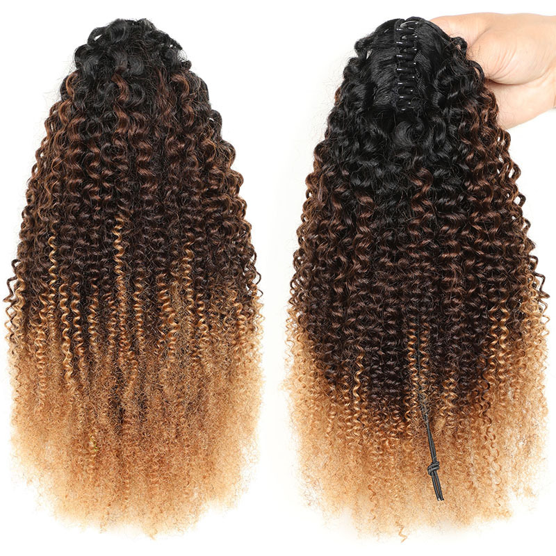 Afro Kinky Curly Ponytail Claw Clip w Ponytail Ombre T1B/4/27 Human Hair For Women Remy Hair Clip w przedłużanie kucyka