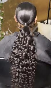 Afro Kinky Krullend Paardenstaart Koord Bruin Lang Krullend Pony Haar Stukken Voor Afro-Amerikaanse Vrouwen Human Curly Hair Extensions Met Twee Clips Jet Terug Kleur 1