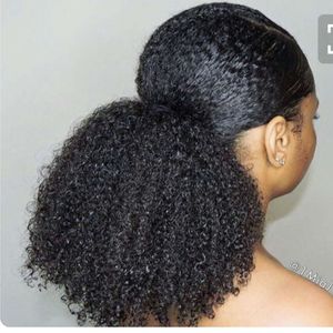Afro crépus bouclés queue de cheval pour les femmes naturel noir Remy cheveux 1 pièce Clip en queue de cheval cordon 100% Extension de cheveux humains
