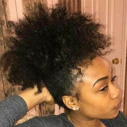 Afro Kinky Krullend Paardenstaart Hair Extensions Braziliaanse Maagd Haar Trekkoord Haarstukken Paardenstaart (120g 12 ", Natuurlijk Zwart)