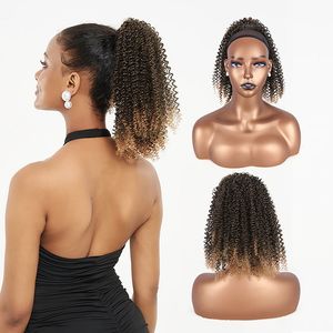 Extensions de cheveux Afro crépus bouclés queue de cheval cordon Afro court bouffant Chignon synthétique bouffée pince en postiche pour les femmes noires